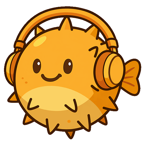 Puffyfish wearing headphones